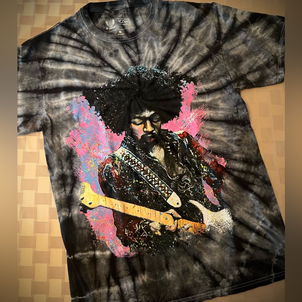 Men's Jimi Hendrix Tie Dye Official Stephen Fishwick Icons Gray Shirt Medium